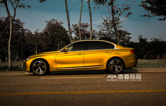 宝马320改色贴膜流金色