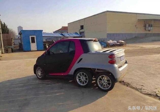 女车主嫌奔驰smart太小 加装轮子改装