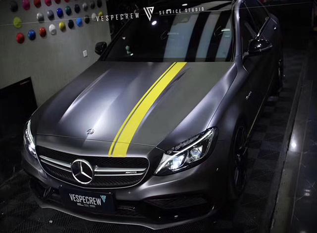 奔驰C63汽车改色电光金属碳灰贴膜_武汉慕色_易车号-易车网