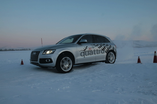 交错轮路况是验证quattro系统最好场地,人为的设计出对角线两个车轮