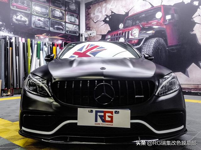 奔驰amg c63车身改色电光黑 rg瑞集改色膜福建泉州加盟店出品