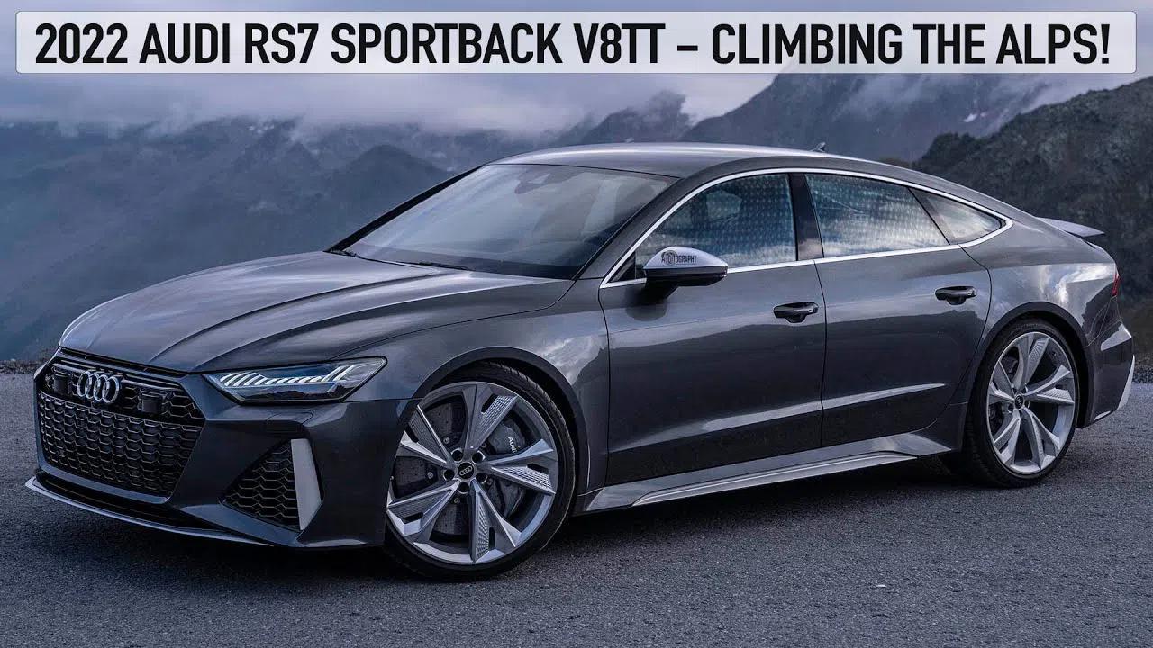 2022款奥迪rs7 sportback v8tt行驶在阿尔卑斯山,欣赏沿路美景