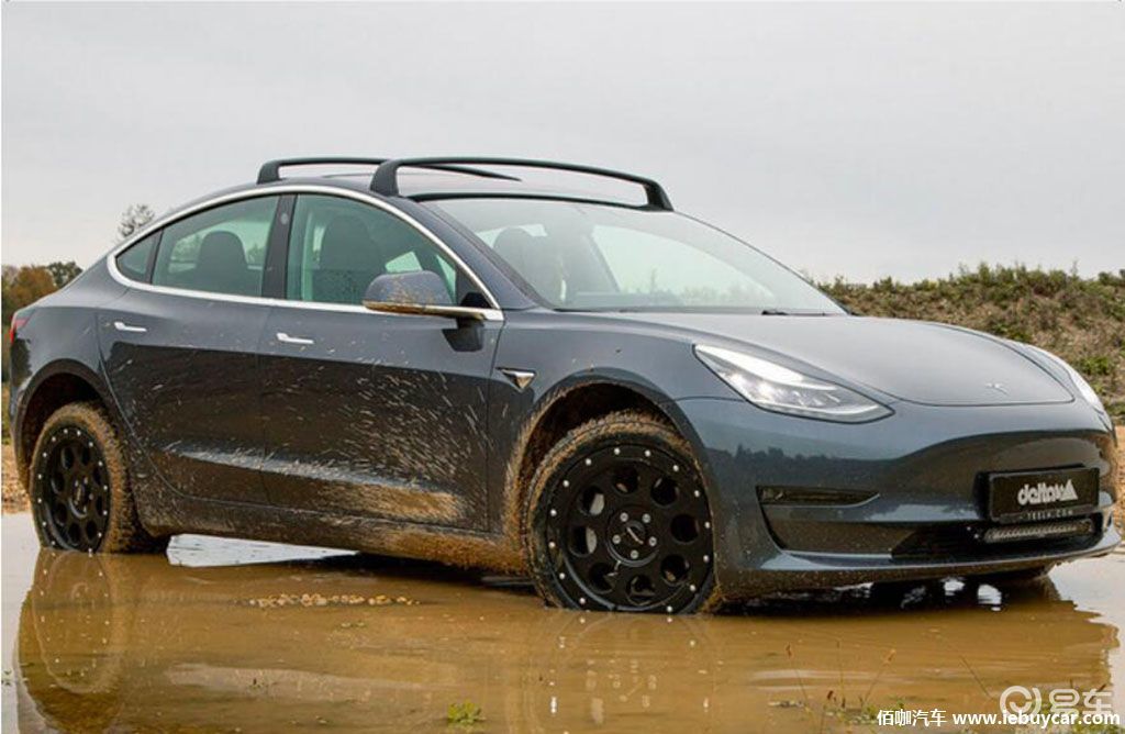 特斯拉model 3越野版预告图 配全黑轮毂越野行李架