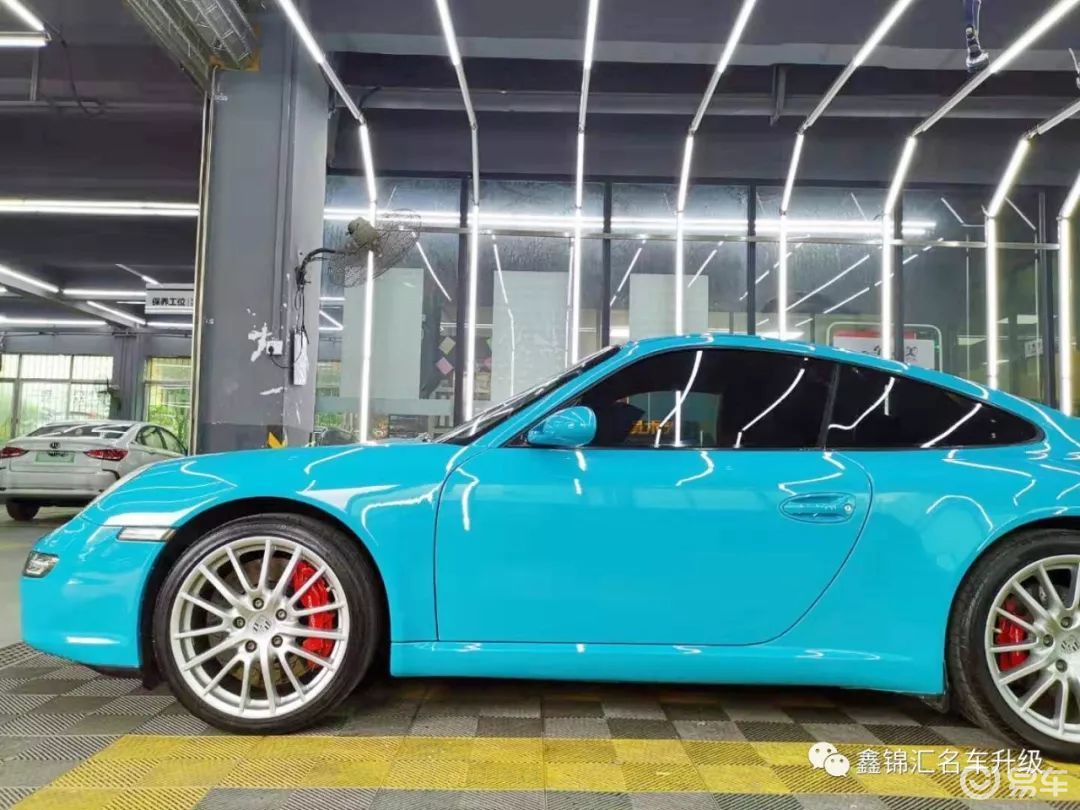 碧海青天保时捷911漆面专业改色迈阿密蓝深圳鑫锦汇