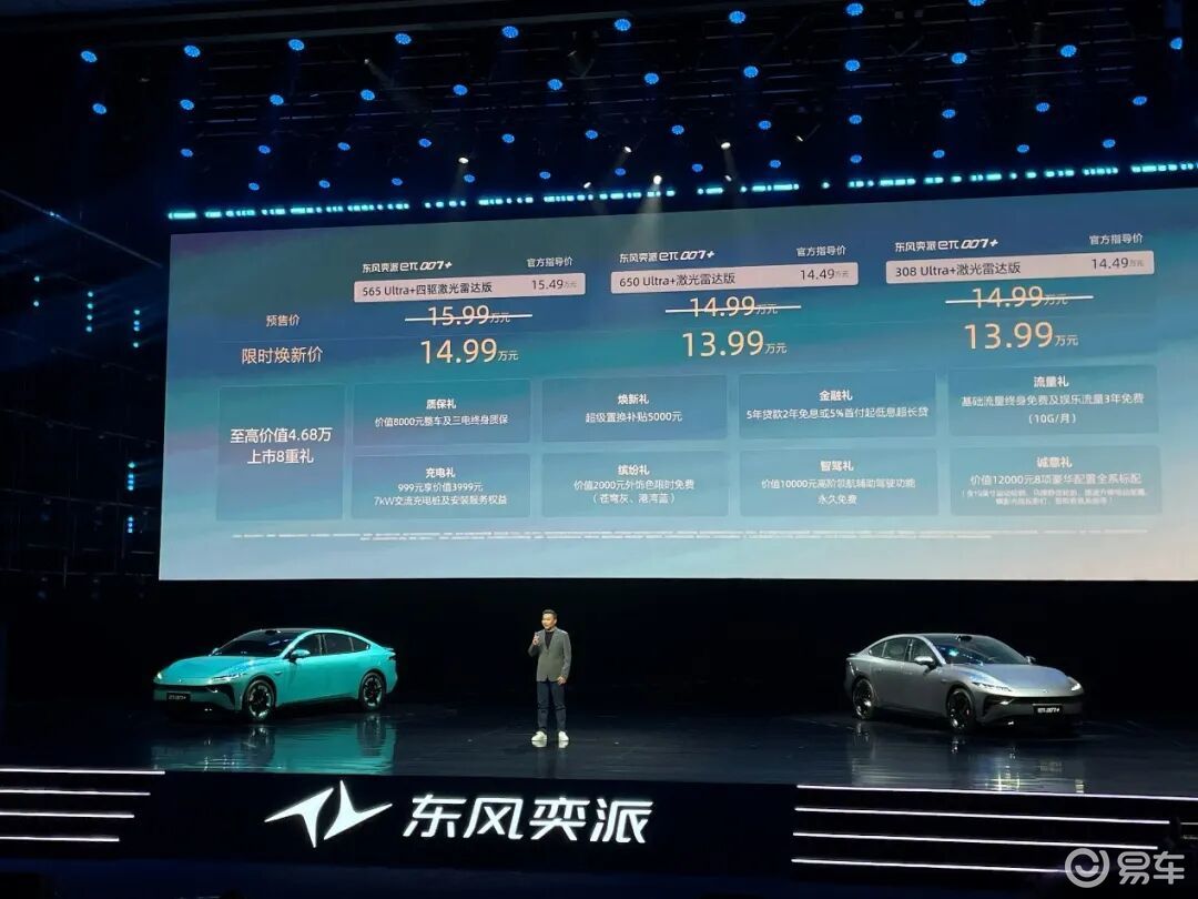 限时13.99万起标配激光雷达 东风奕派eπ007+上市