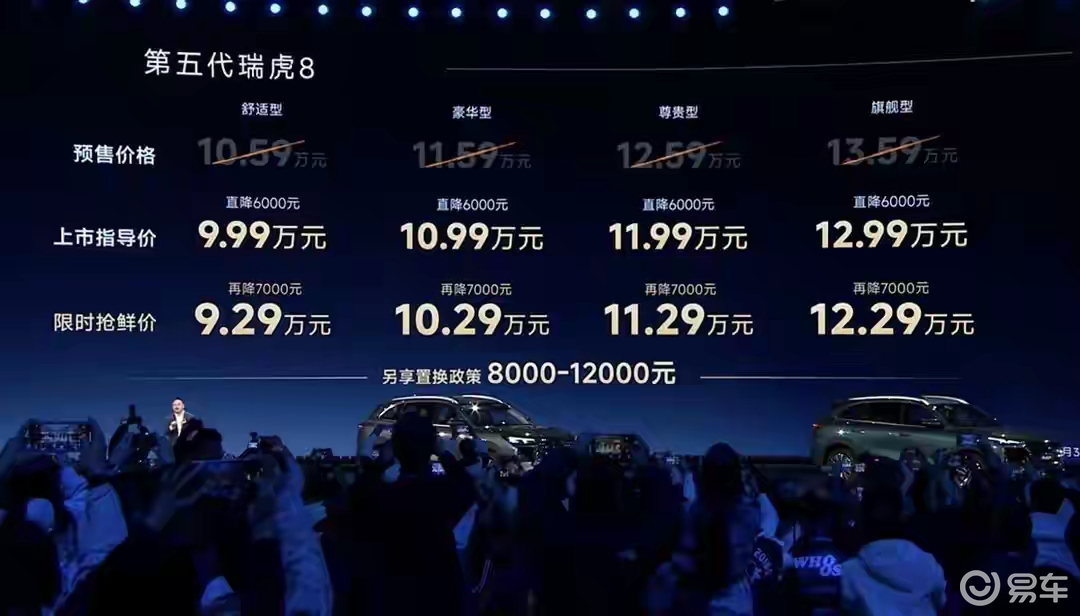 第五代瑞虎8上市，限时抢鲜价9.29万元起