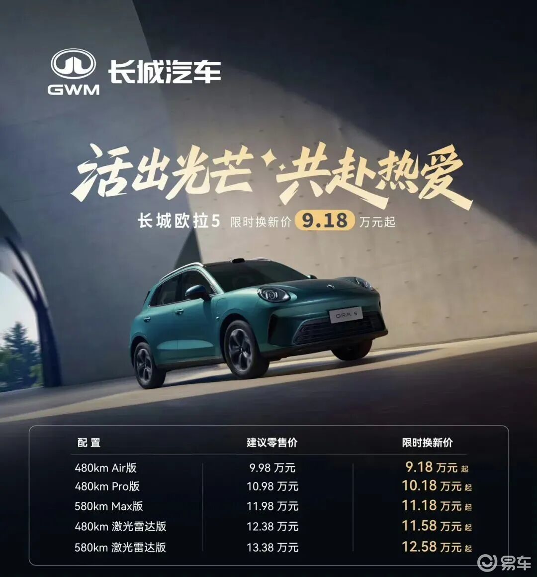 配激光雷达，支持城市/高速NOA，欧拉5正式上市