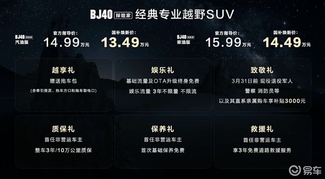 【E汽车】BJ40探险家补贴后13.49万元起售