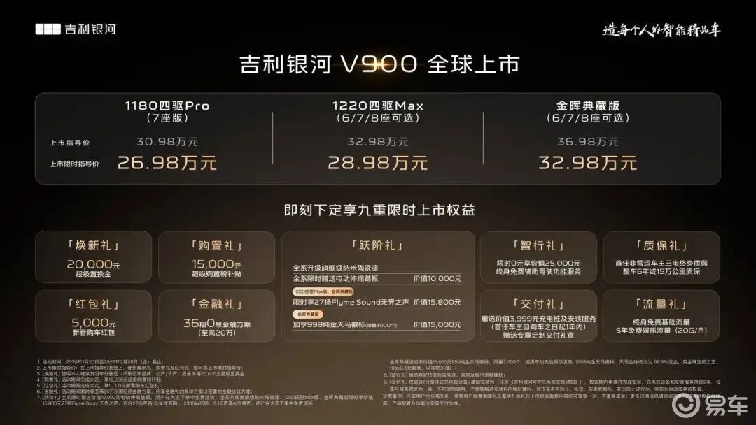 26.98万起售 ，吉利银河V900正式上市
