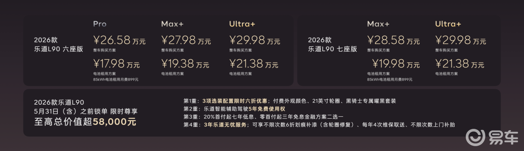 2026款乐道L90正式上市，售价26.58万元起
