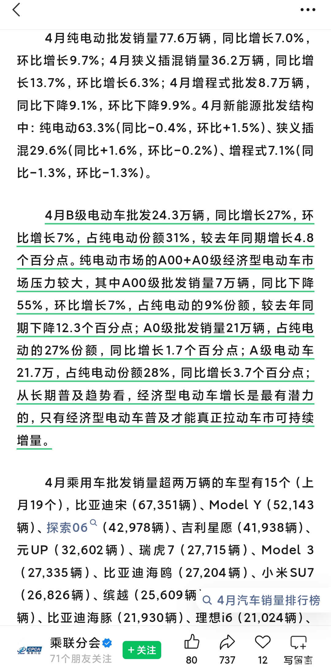 4月新能源零售渗透率突破60%,A00级纯电小车销量腰斩