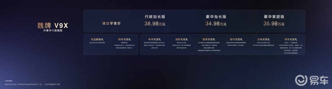 魏牌V9X上市售34.98万元起 综合续航达1700km