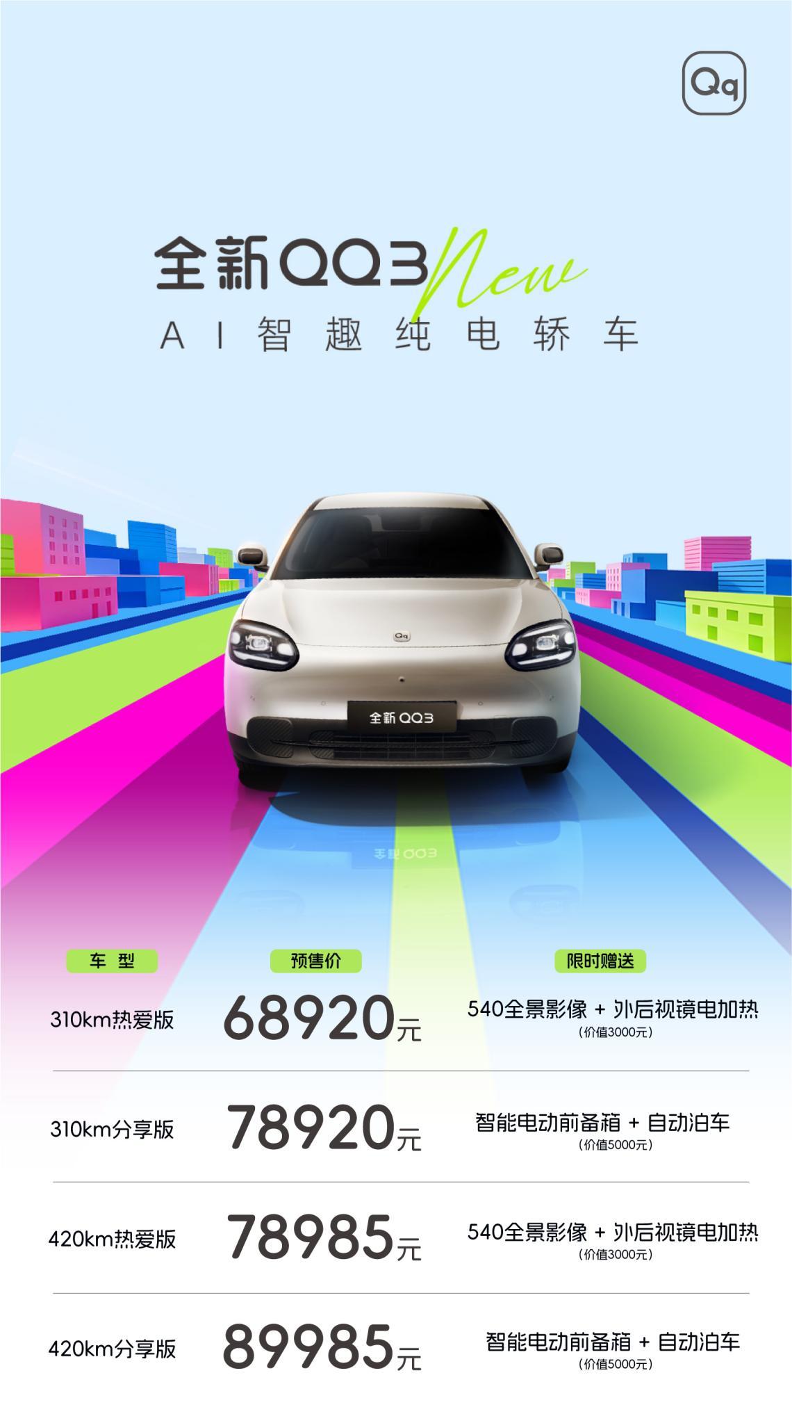 奇瑞全新QQ3正式开启预售，定义A0级纯电轿车新标杆