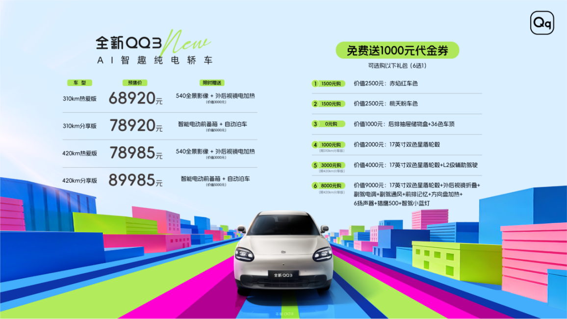 全新QQ3预售价68920元起 6大权益助力用户选择