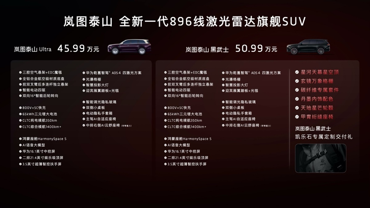 岚图泰山Ultra与黑武士正式上市：45.99万元起