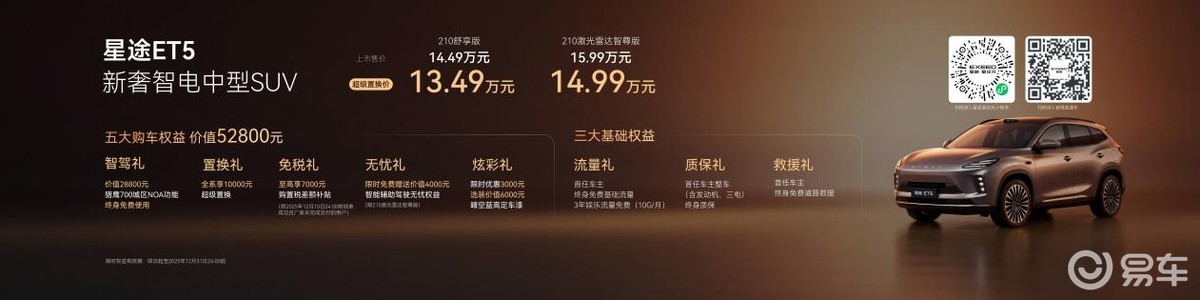 星途ET5全球上市超级置换价13.49万元起
