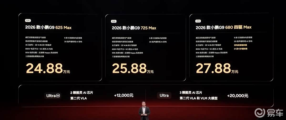 配图灵AI芯片，2026款小鹏G9上市，24.88万元起