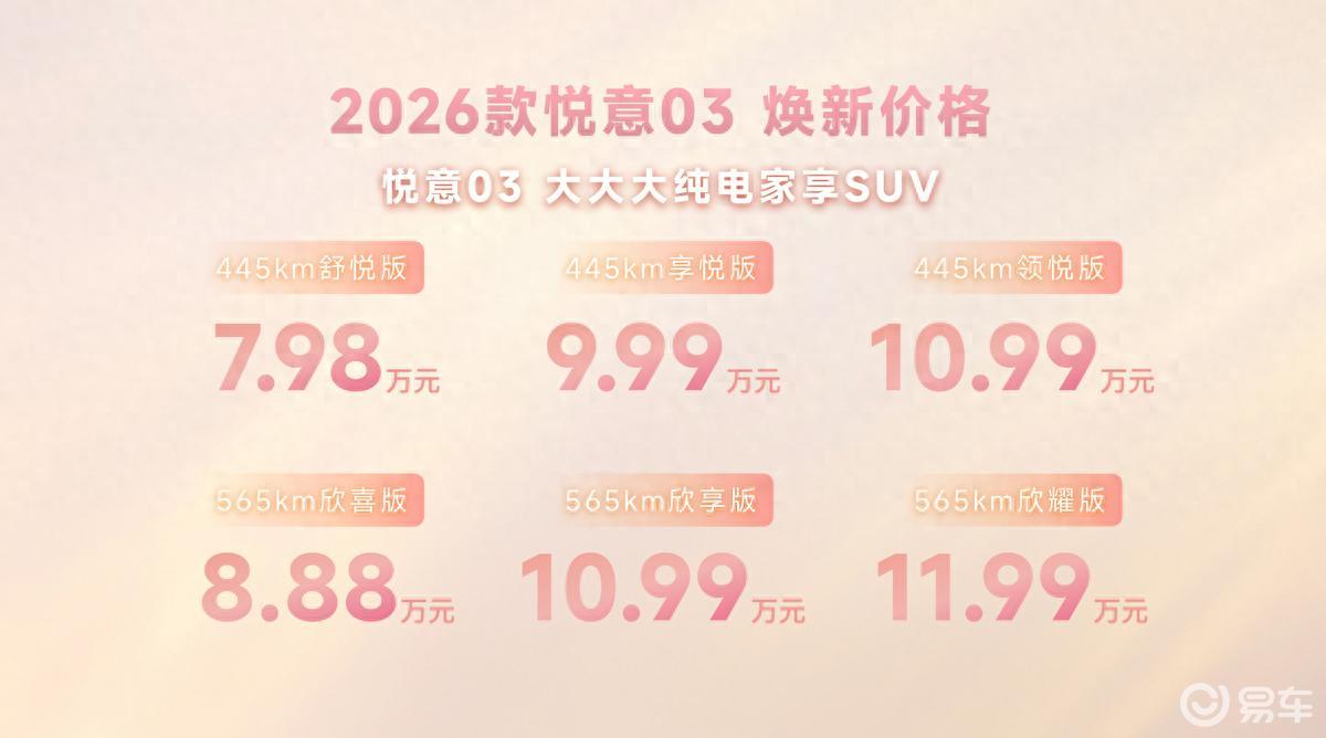 2026款悦意03上市，承包家庭与自我的双重欢喜