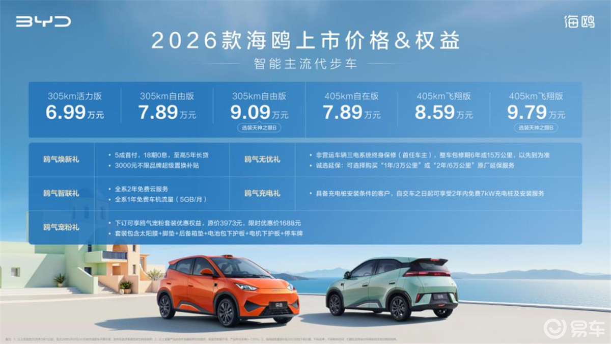 代步小车也能上激光雷达 2026款海鸥售价6.99万起