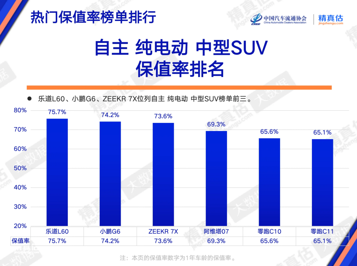 自主纯电动中型SUV保值率排行榜