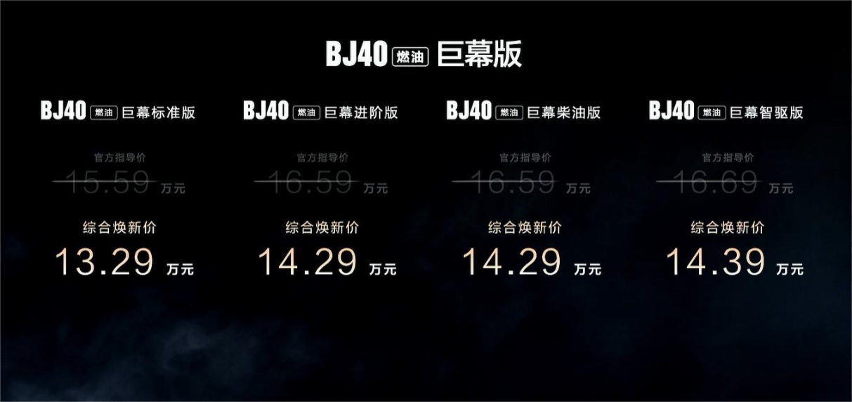 燃油换大屏，增程上运动套件，新款BJ40售15.59万起