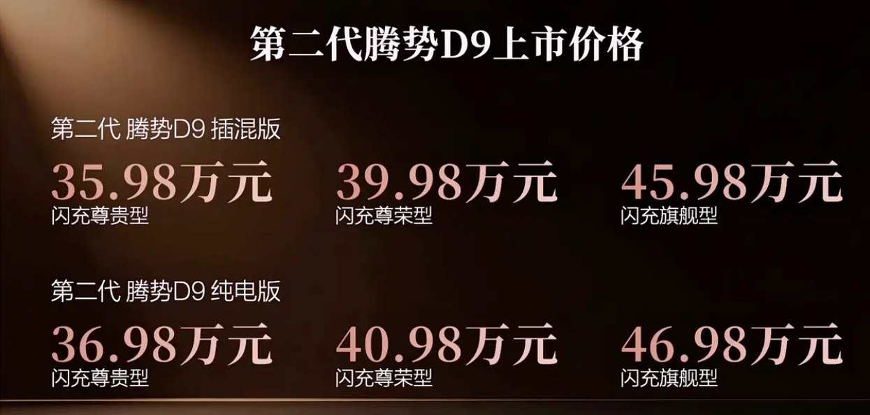 35.98万起！第二代腾势D9正式上市，双动力+闪充技术