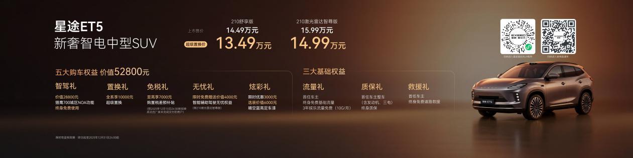 星途ET5 NOA终身免费 掀翻15万级SUV天花板