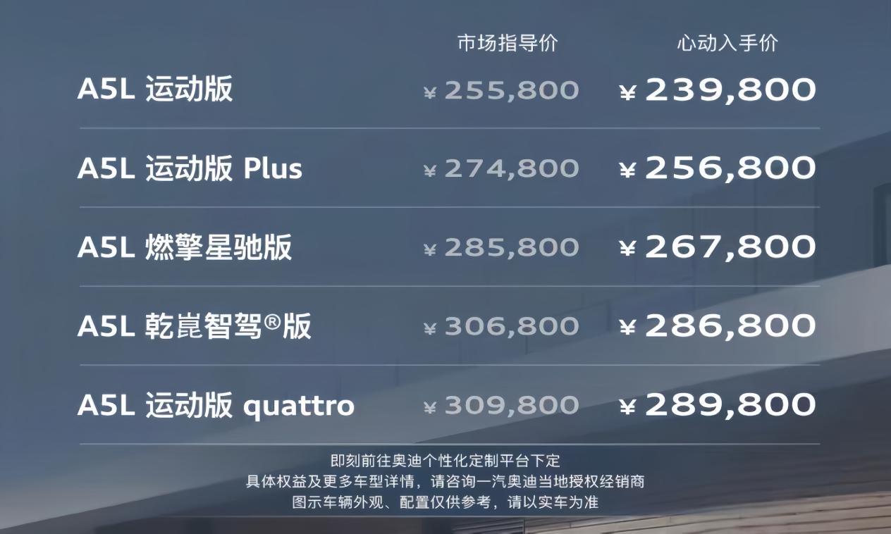 奥迪A5L燃擎星驰版上市,心动入手价26.78万元