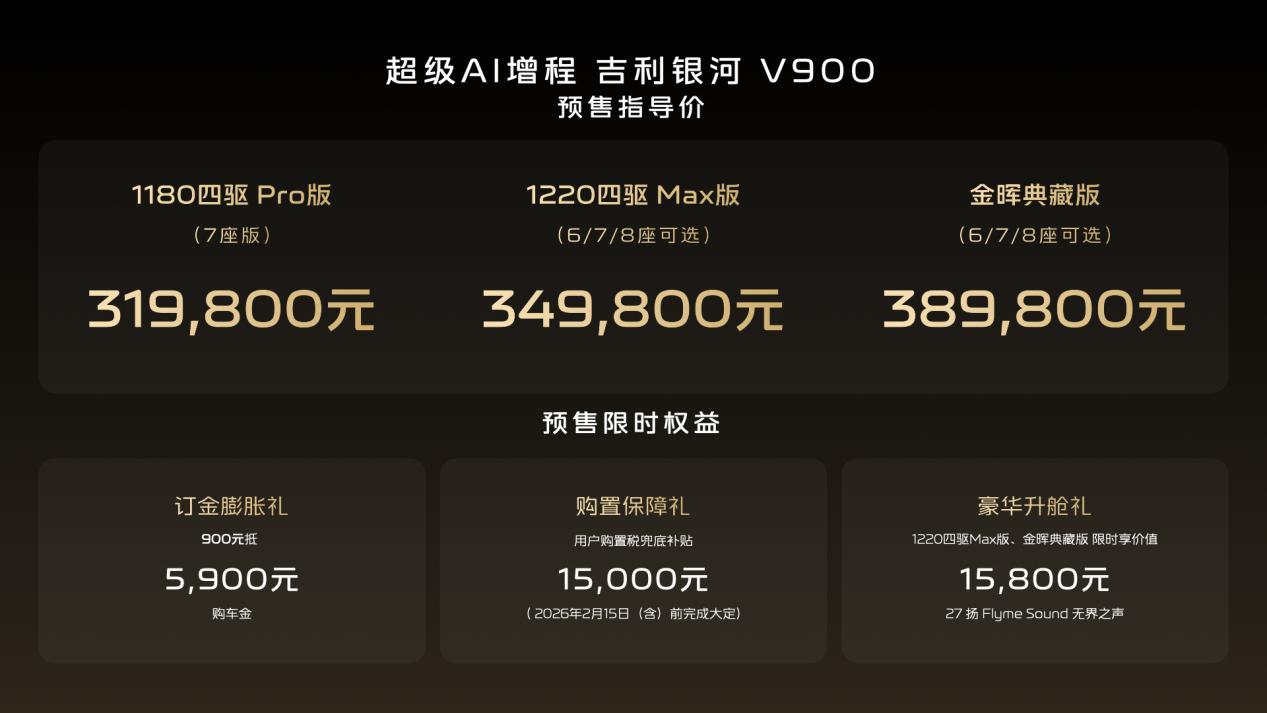 31.98万起配双电机增程动力 吉利银河V900开启预售