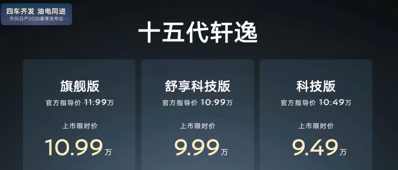 全新东风日产轩逸上市 限时9.49万起 标配8155芯片