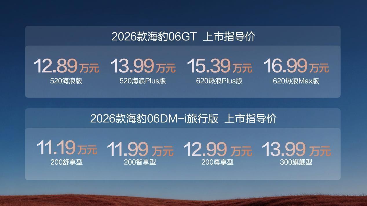 11.19万起,比亚迪2026款海豹06双车联袂上市