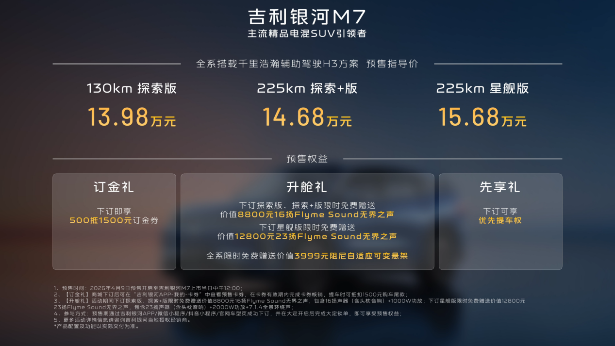 预售13.98万起！吉利银河M7这配置要卷死谁？