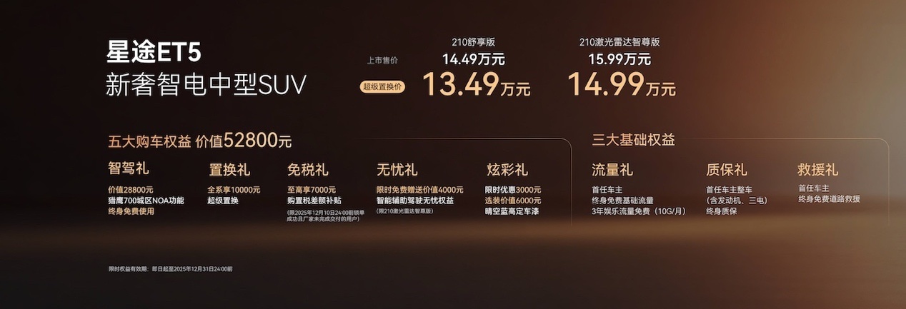 13.49万元起,高阶智驾+百万操控,星途ET5全球上市