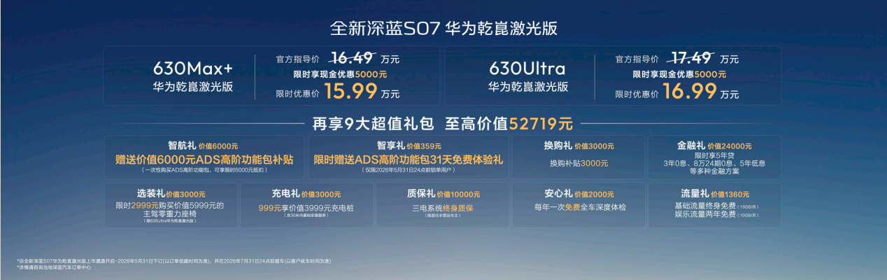 全新深蓝S07限时优惠价 15.99万起