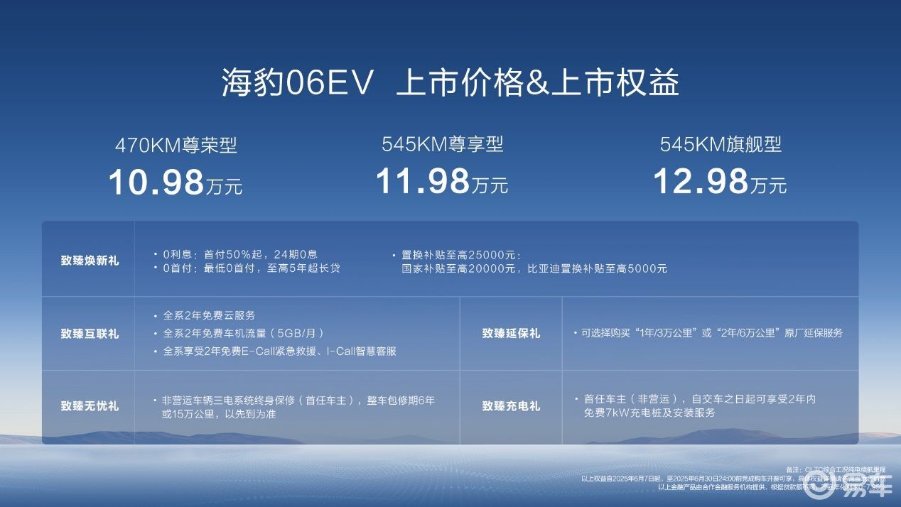 海豹06EV上市售价10.98万元~12.98万元
