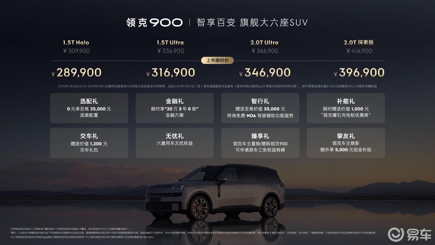 28.99万起，家庭旗舰大六座SUV领克900上市