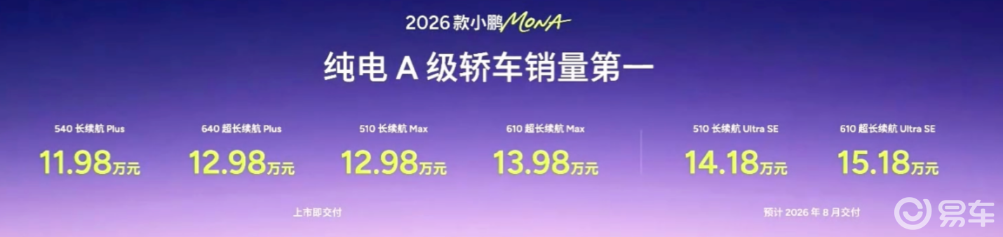 售价11.98万起，2026款小鹏MONA M03上市