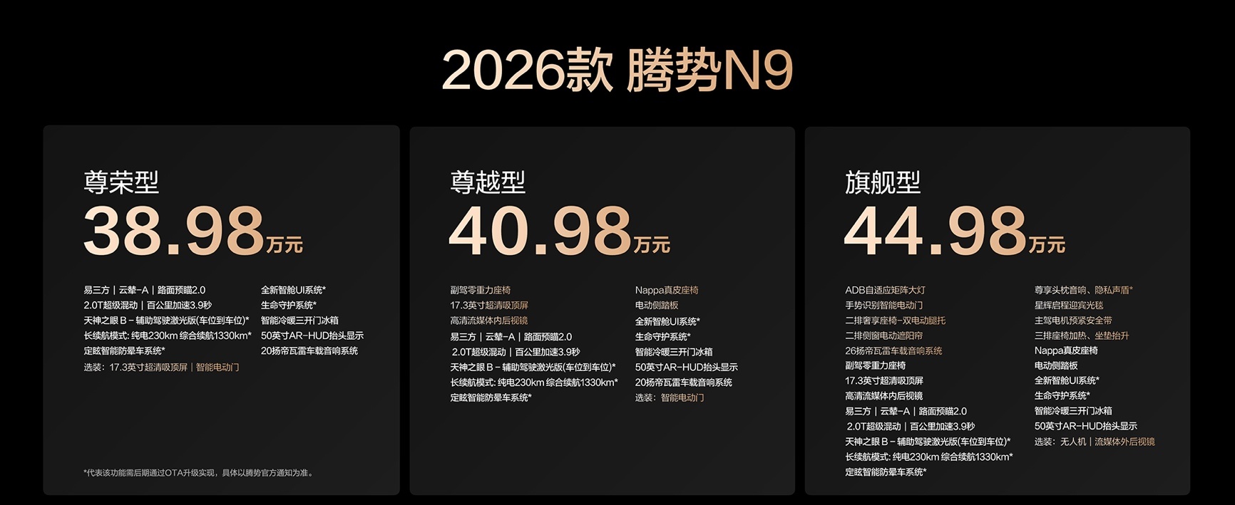 新增双色车身2026款腾势N9上市38.98万元起