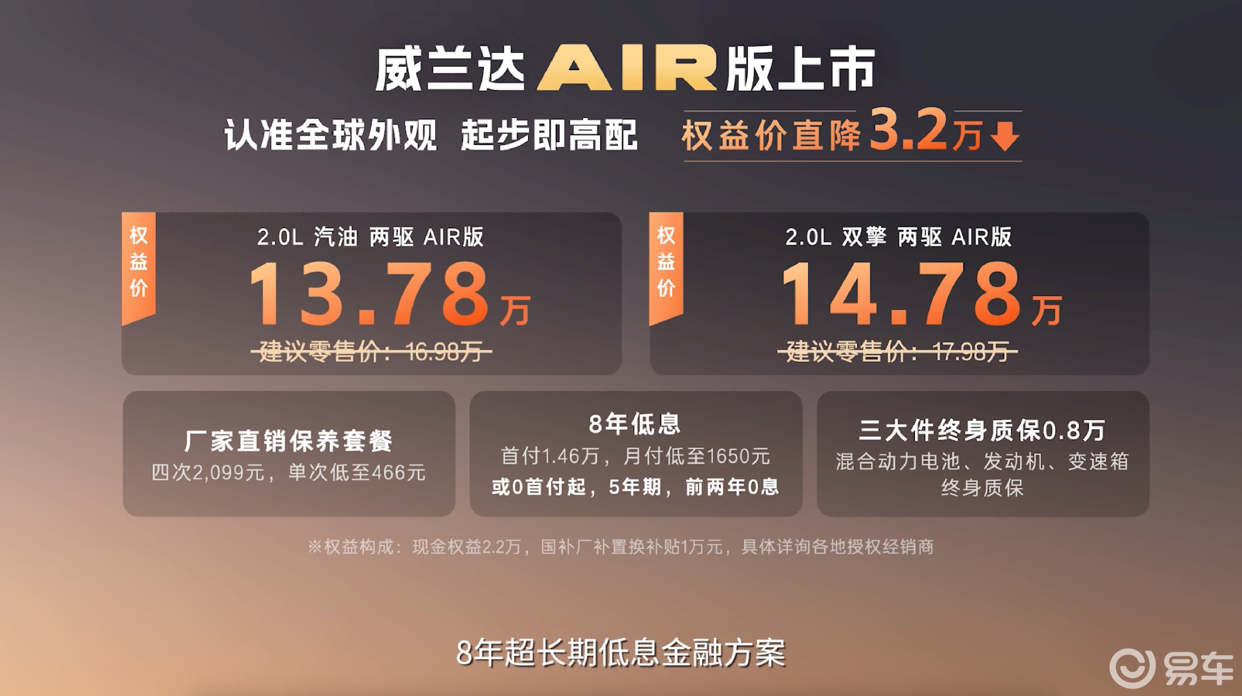新春上市！威兰达AIR版13.78万起，厂家下场推统一价