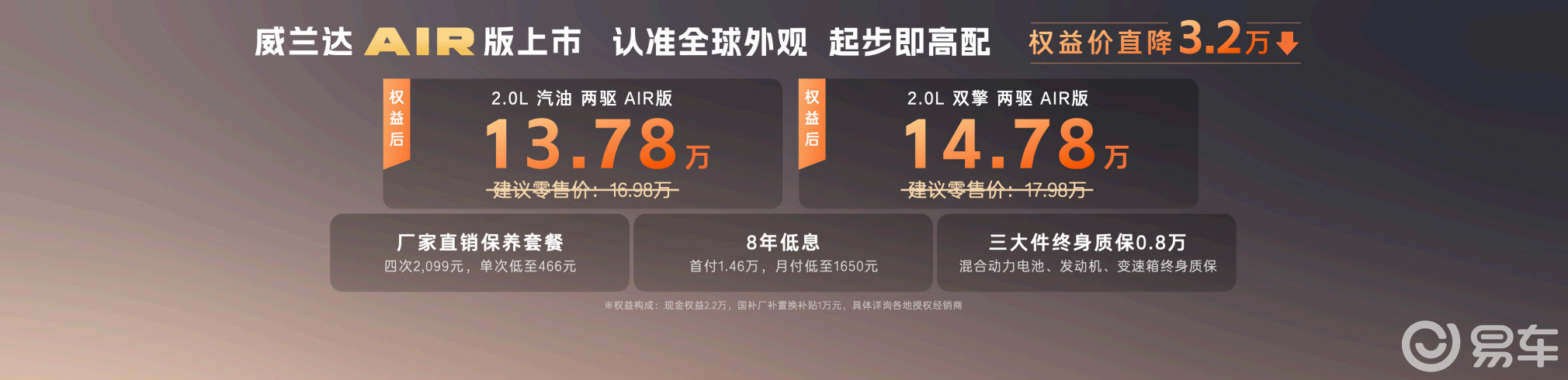 历史新低！全新威兰达AIR版上市 售13.78万元起
