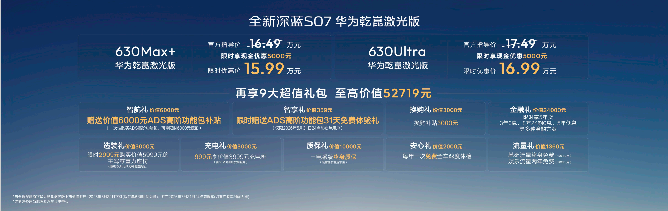 全新深蓝S07华为乾崑激光版上市，限时15.99万元起