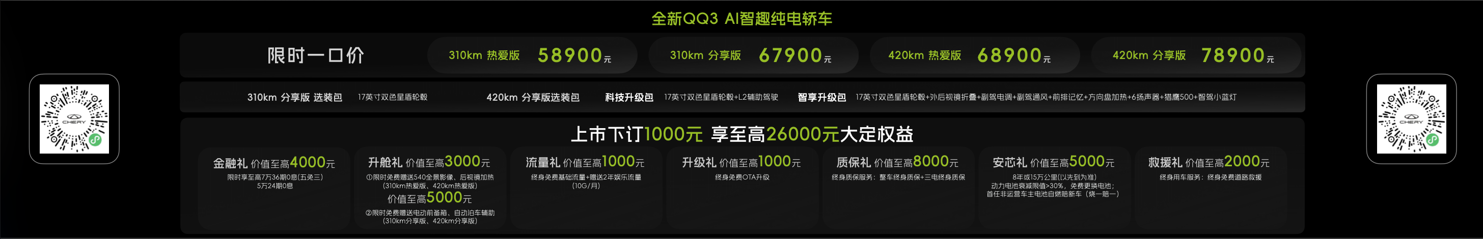 全新QQ3新车上市，5.89万元起快乐一部到位