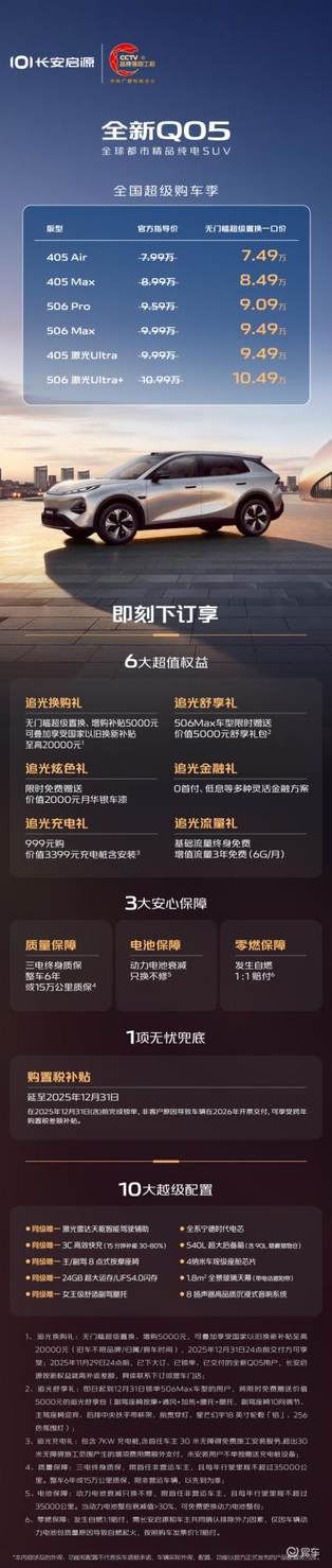 长安启源全新Q05推出全系无门槛超级置换低至7.49万起