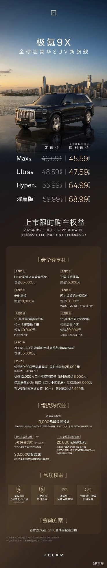 限时售价45.59万元起,豪华旗舰SUV极氪9X正式上市