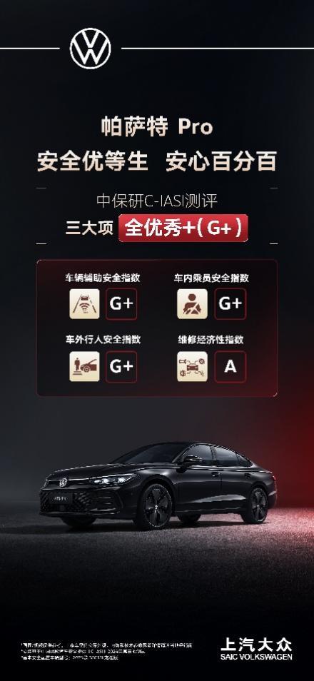 帕萨特Pro中保研C-IASI测评三大项全优秀+