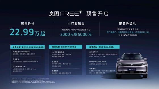 30万级SUV， 岚图FREE+预售22.99万元起
