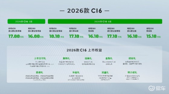 6座/5座双版本2026款零跑C16售15.18万起！