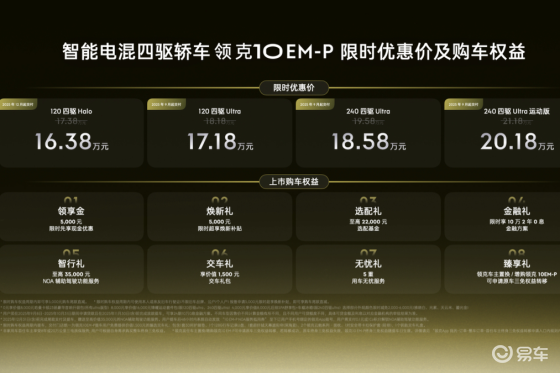 智能电混四驱轿车领克10 EM-P限时优惠16.38万起