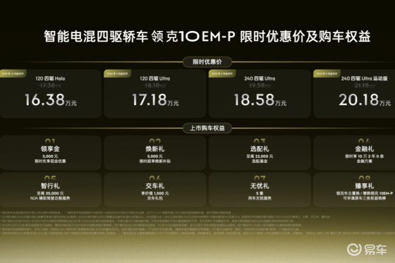 16.38万元起 智能电混四驱轿车领克10 EM-P上市
