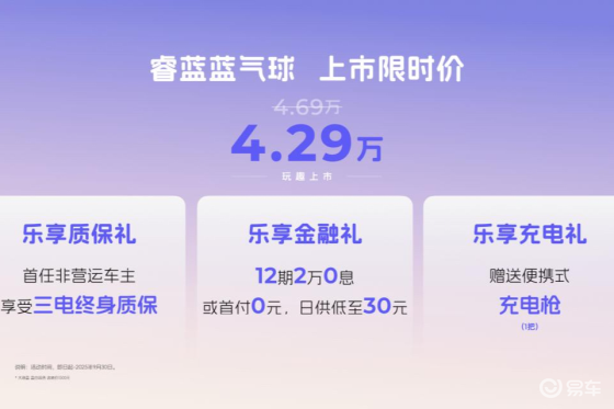 限时价4.29万元 全新A00级纯电小霸王睿蓝蓝气球上市